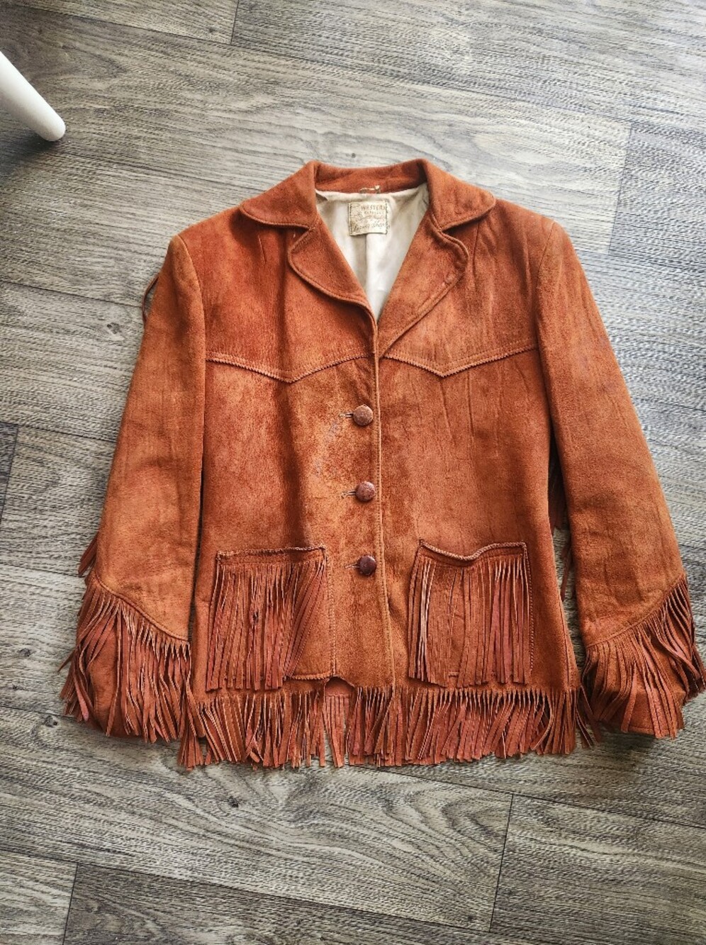 Vintage Burnt Orange Rust Fringe Suede Leather Jacket Western Fashions by Lerner